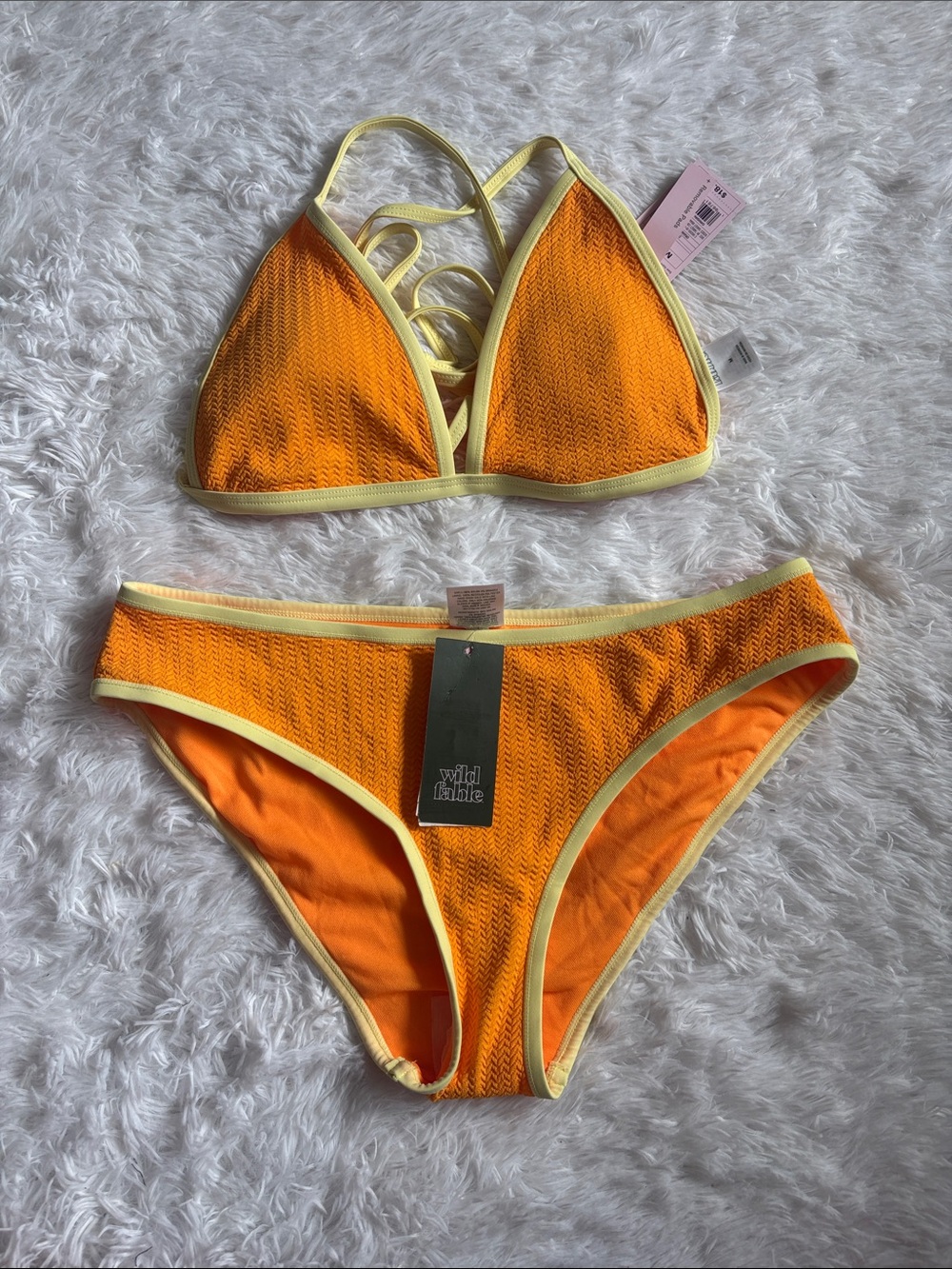 NWT Wild Fable Orange Textured Triangle Bikini 2 Piece Swim Set M